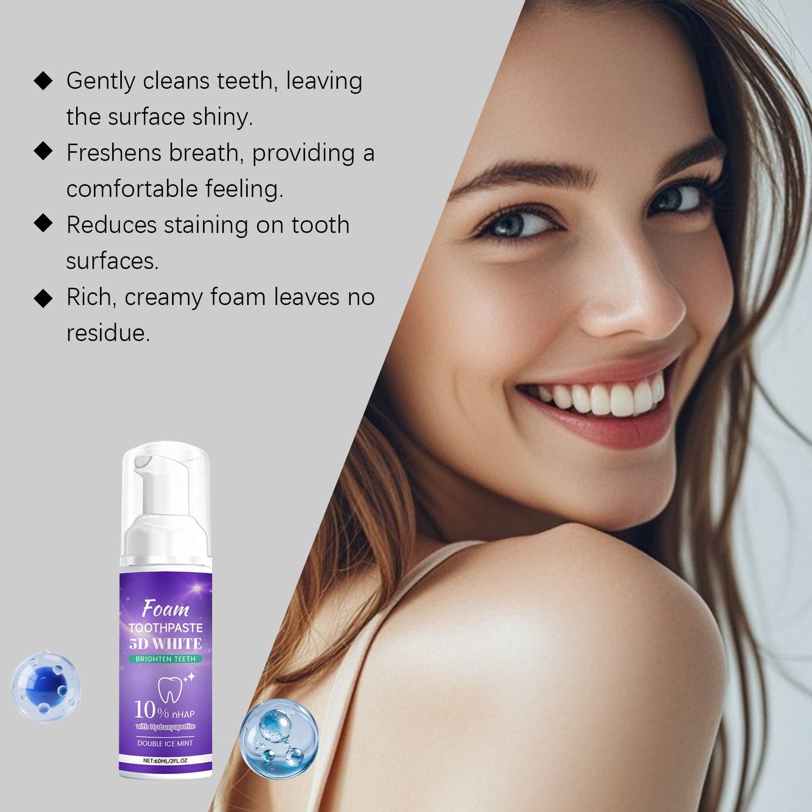 Tidesmit 5D white foam toothpaste mousse for teeth whitening, stain removal, and daily oral hygiene care