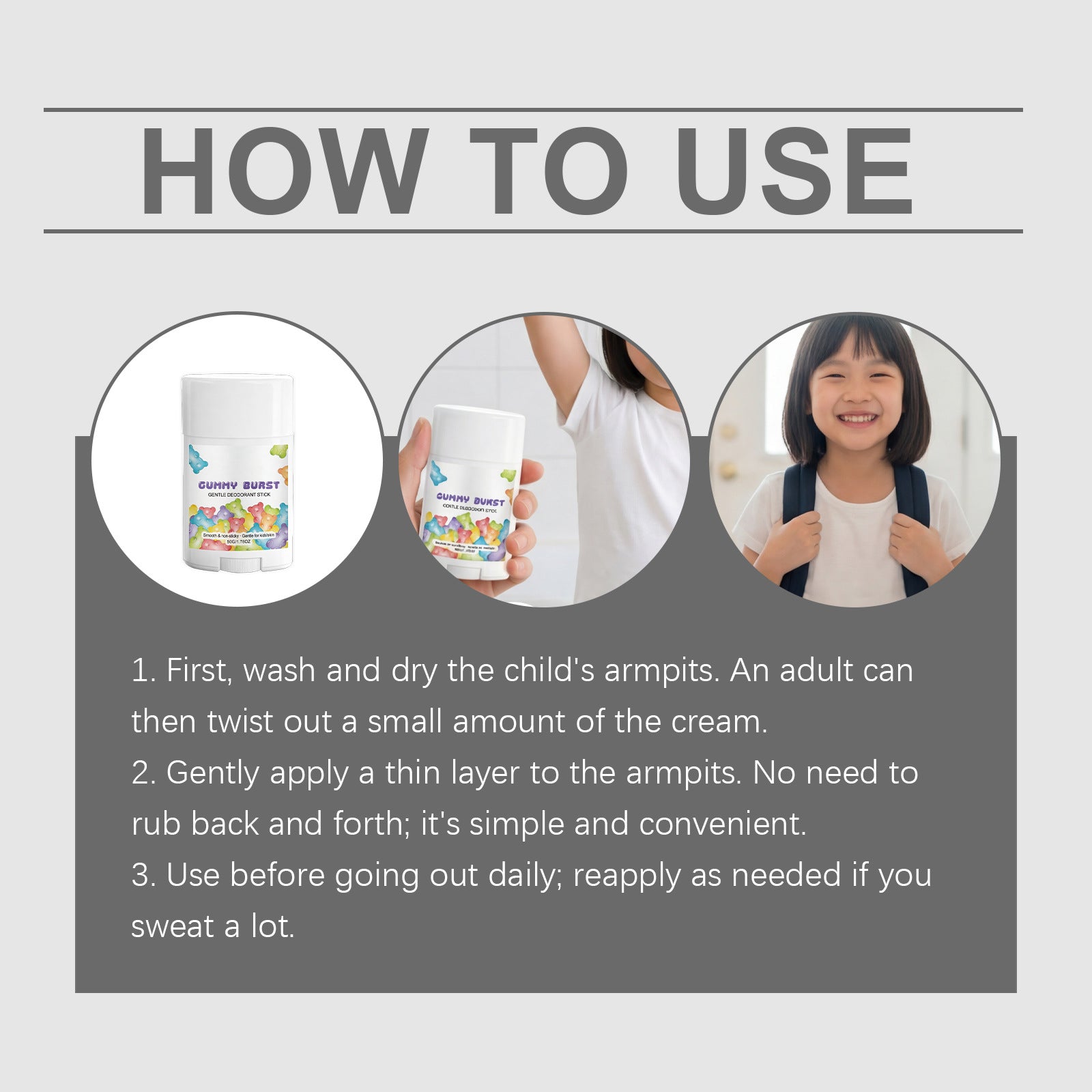 Tidesmit Kids Antiperspirant Stick for sweat odor inhibition, refreshing long-lasting fragrance body deodorant.