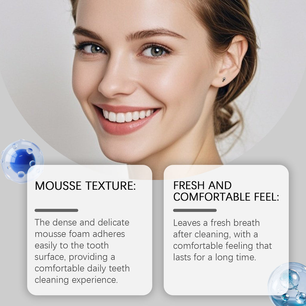 Tidesmit 5D White Foam Toothpaste Mousse for gentle teeth whitening, stain removal, and fresh mint breath.