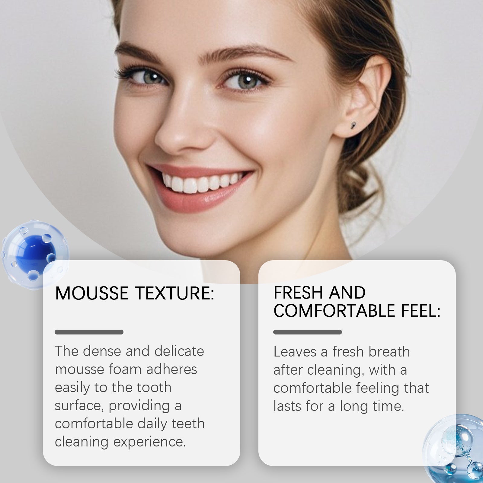 Tidesmit 5D White Foam Toothpaste Mousse for gentle teeth whitening, stain removal, and fresh mint breath.
