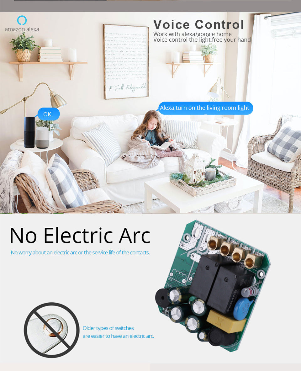 WiFi Smart Light Switch No Neutral Wire - 1, 2, or 3 Gang Options Tidesmit