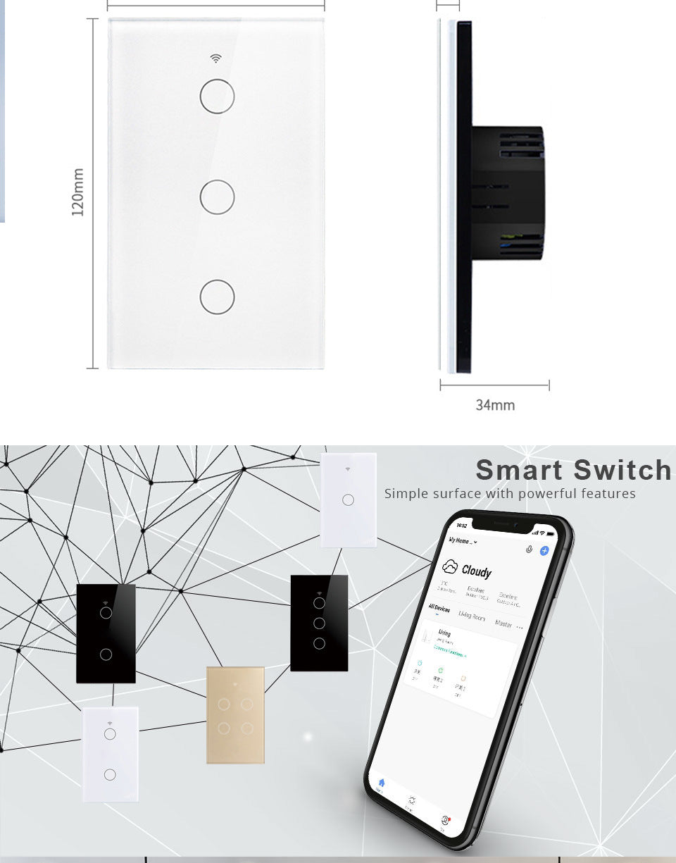 WiFi Smart Light Switch No Neutral Wire - 1, 2, or 3 Gang Options Tidesmit