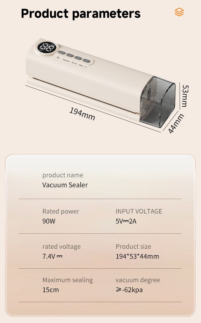 Cordless Rechargeable Vacuum Sealer Machine-90W Strong Suction ≥-62kPa, Fully Automatic Food Sealer for Dry/Moist Food