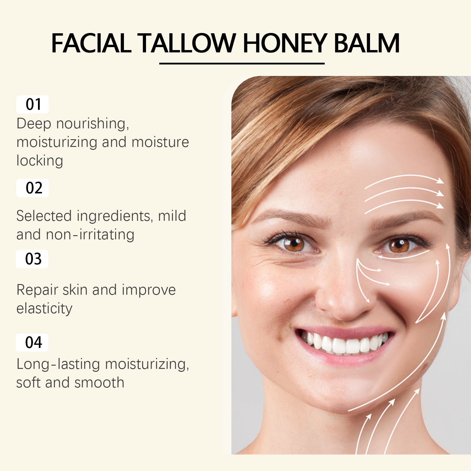 Beef Tallow Face Cream Moisturizing Dry Skin Firming Increase Elasticity Fade Fine Lines Smoothing Repair Nourishing Face Cream