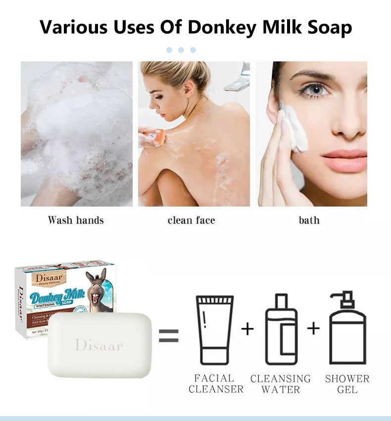 Whitening Donkey Milk Handmade Soap Body Cleanser with Kojic Acid Curcuma Lemon Rice Sandalwood - Skin Care Foaming Bar