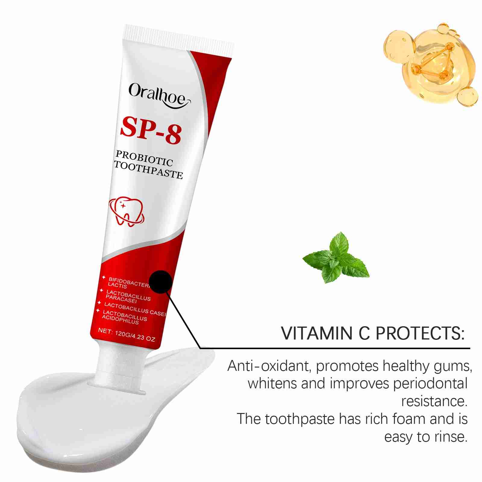 Tidesmit SP-8 Probiotic Whitening Toothpaste for fresh breath, deep stain removal, and healthy oral hygiene