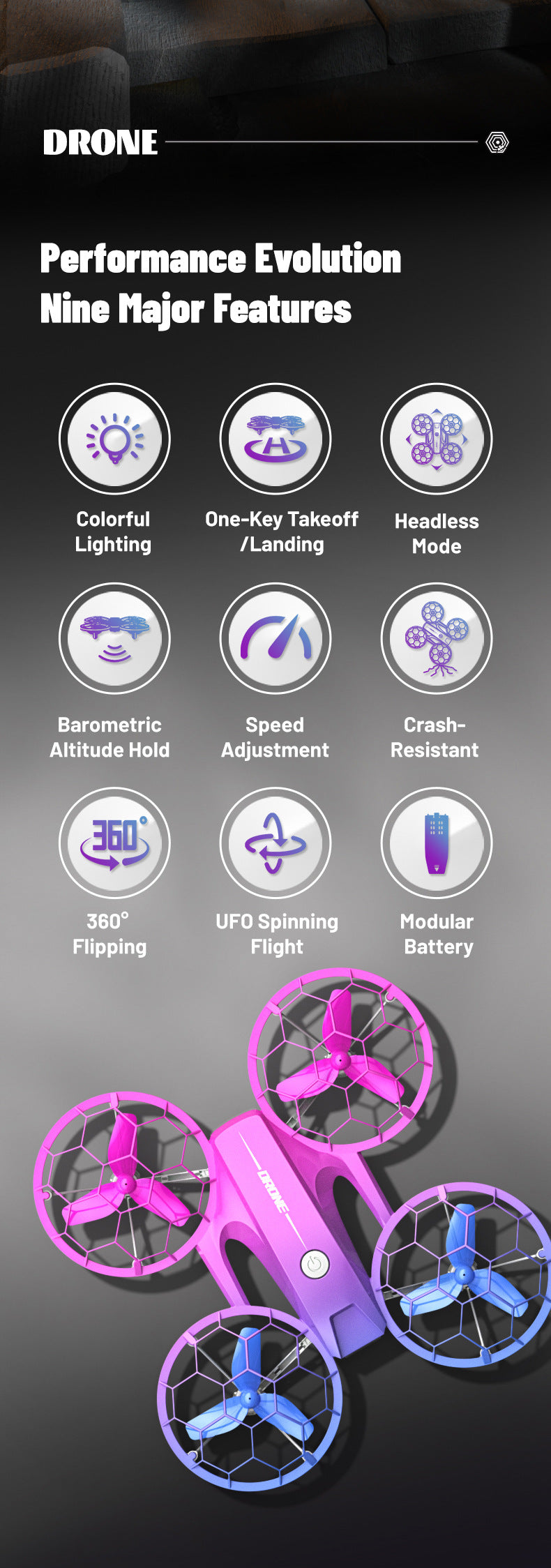 Mini Racing Drone H127 with Altitude Hold & 360 Flips - Violet Tidesmit