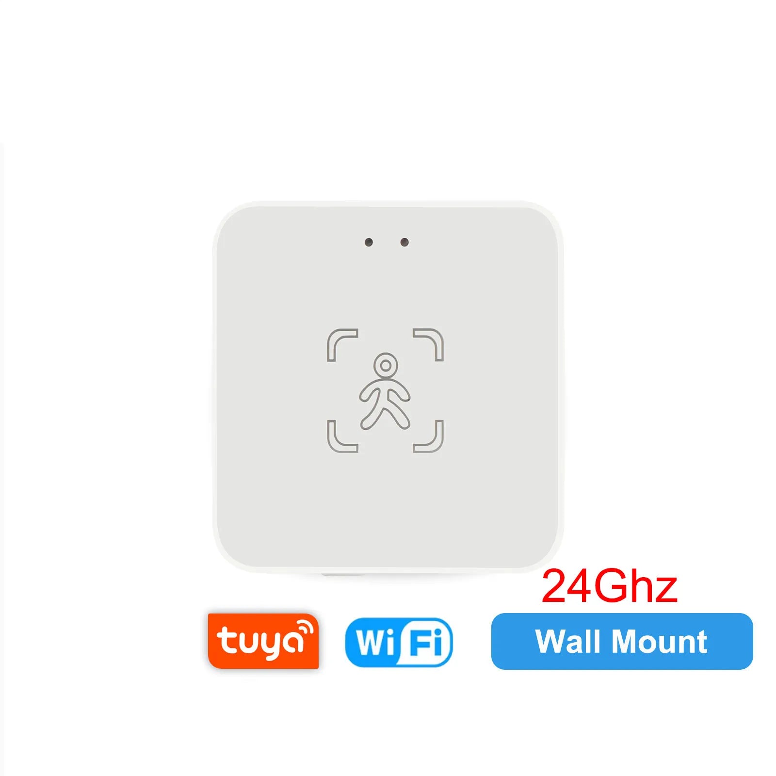 White square Tidesmit 24Ghz human presence detector with a central person icon, Tuya and WiFi branding labels.
