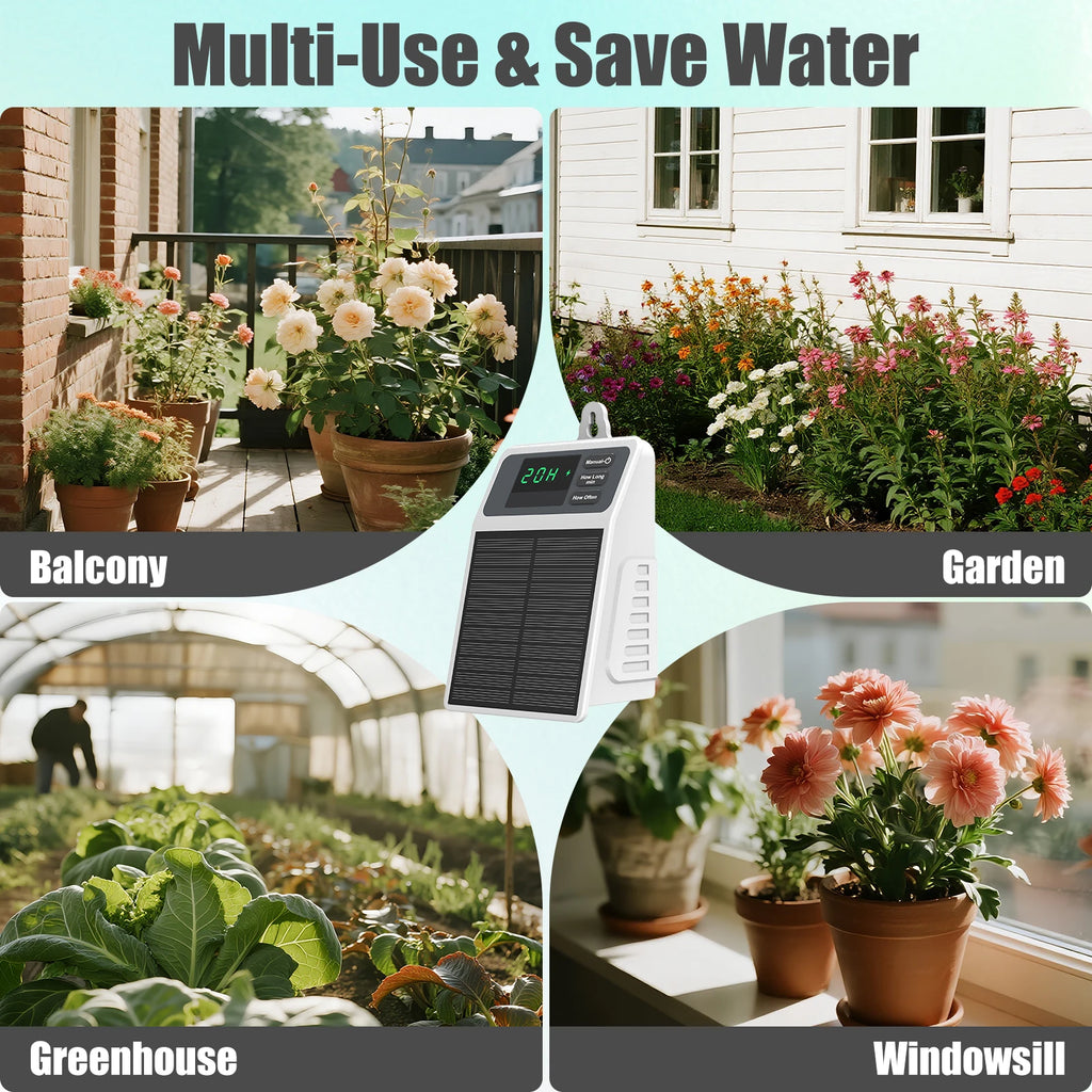 Solar drip irrigation system for balcony, greenhouse, and garden with automatic controller