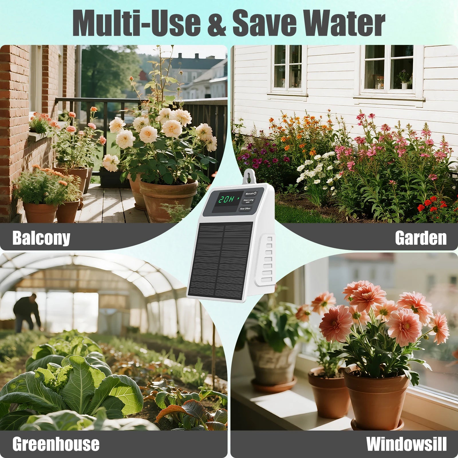Solar drip irrigation system for balcony, greenhouse, and garden with automatic controller