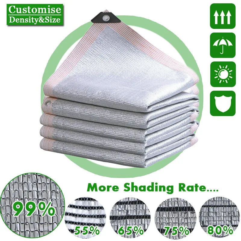 Stack of aluminum foil sunshade nets with corner tie loops