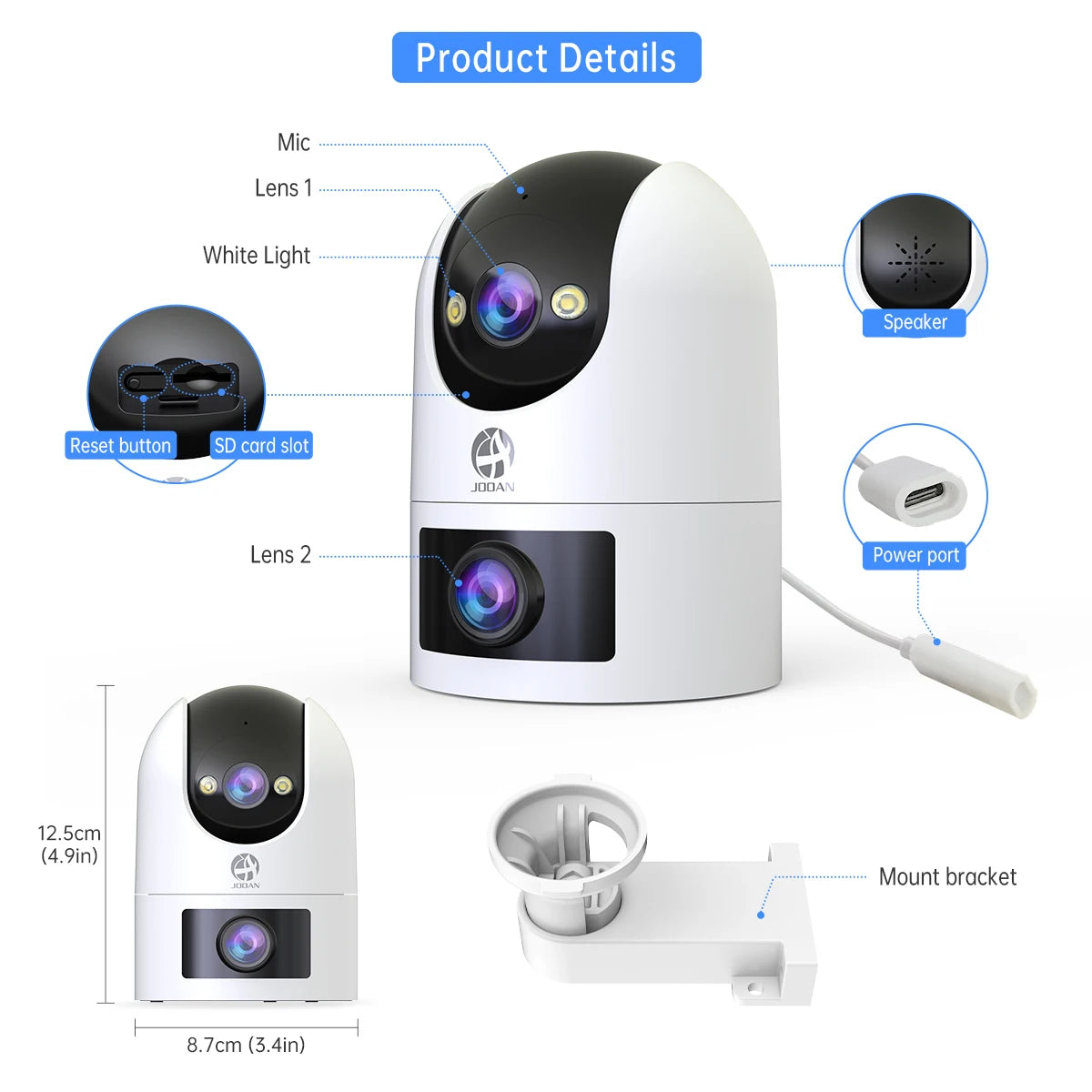 Jooan WiFi Surveillance Camera Dual Lens 4K 8MP HD Outdoor IP Camera AI Tracking Security Protection Wireless Smart Baby Monitor