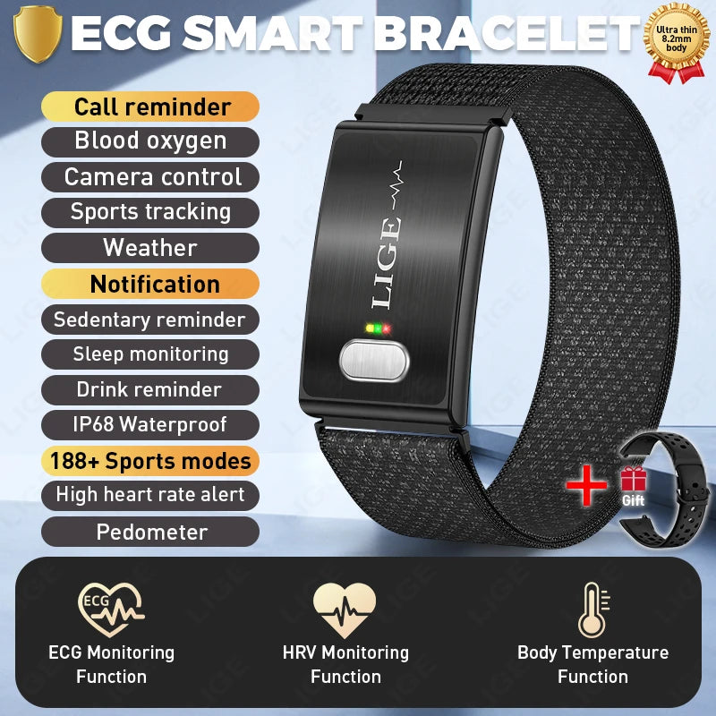 ECG Health Smart Bracelet 2026 New HRV Monitor Fitness Tracker Wristband Sport Band Waterproof No Screen Smartwatch Women Men