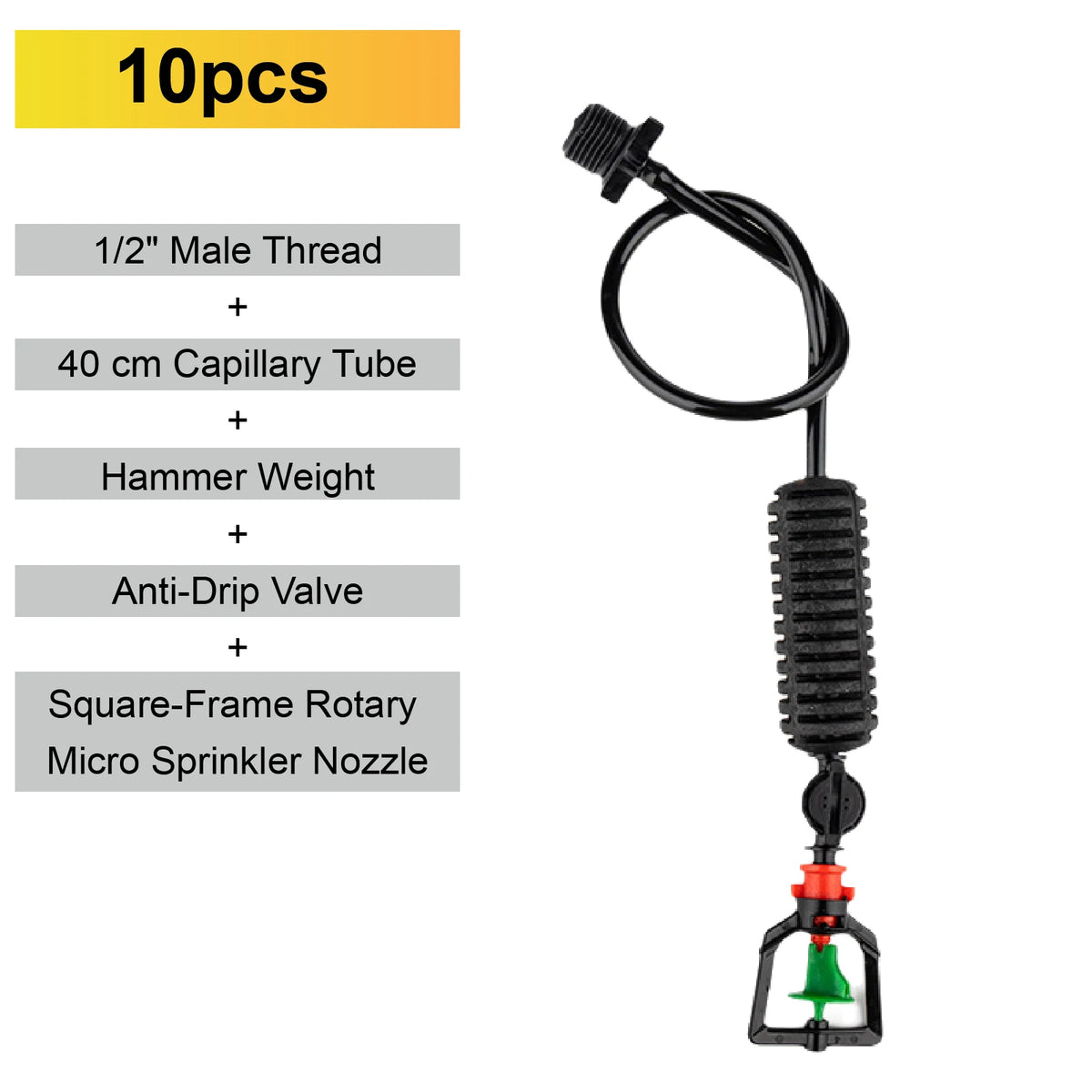 Inverted micro sprinkler nozzle set, square-frame rotary, black with capillary tube and red green valve