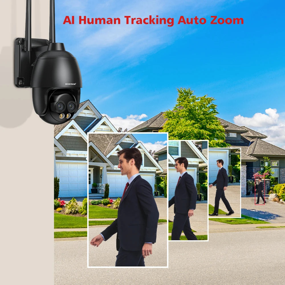 HD 8MP WIFI/4G SIM Card/POE Surveillance Camera 10X Digital Zoom AI Humanoid Detection Auto Tracking 2.8mm 8mm Dual Lens Camera
