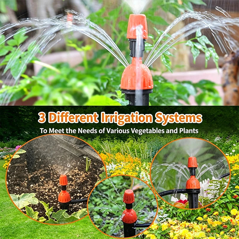 Adjustable 2-in-1 Drip Spray Stake Emitter 360° Mist Nozzle Garden Auto Watering Irrigation Stake for Greenhouse Lawn Plant Pots