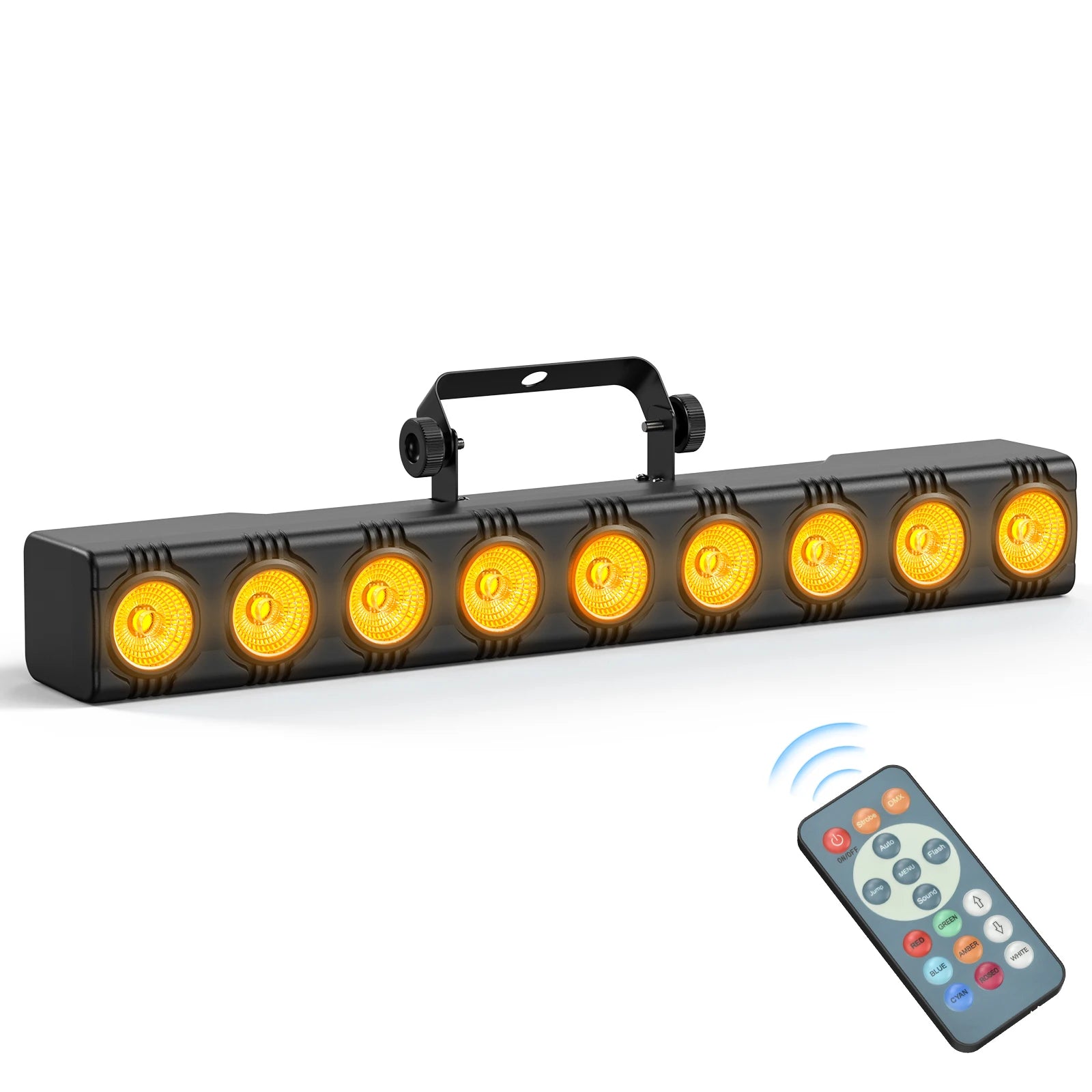 RGBW LED light bar with lens array and compact remote control