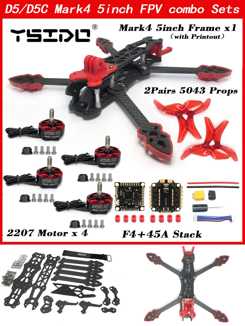 5 Inch FPV Racing Drone Kit - Carbon Fiber Frame 6S Performance Tidesmit