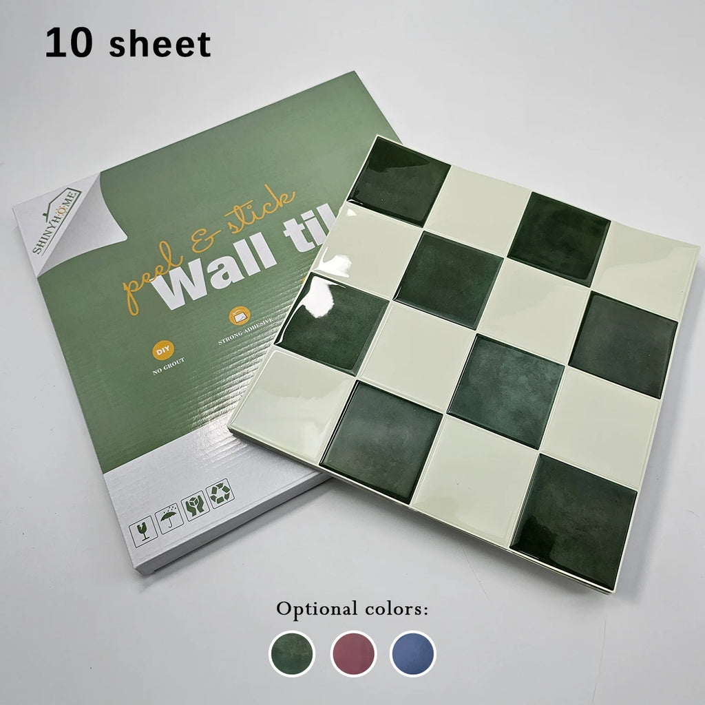 10/30 PC 3D Mosaic Style Self-Adhesive Wall Tile Kitchen Backsplash  Suitable for Kitchen Wall Decoration Square 10.5" x 10.5"