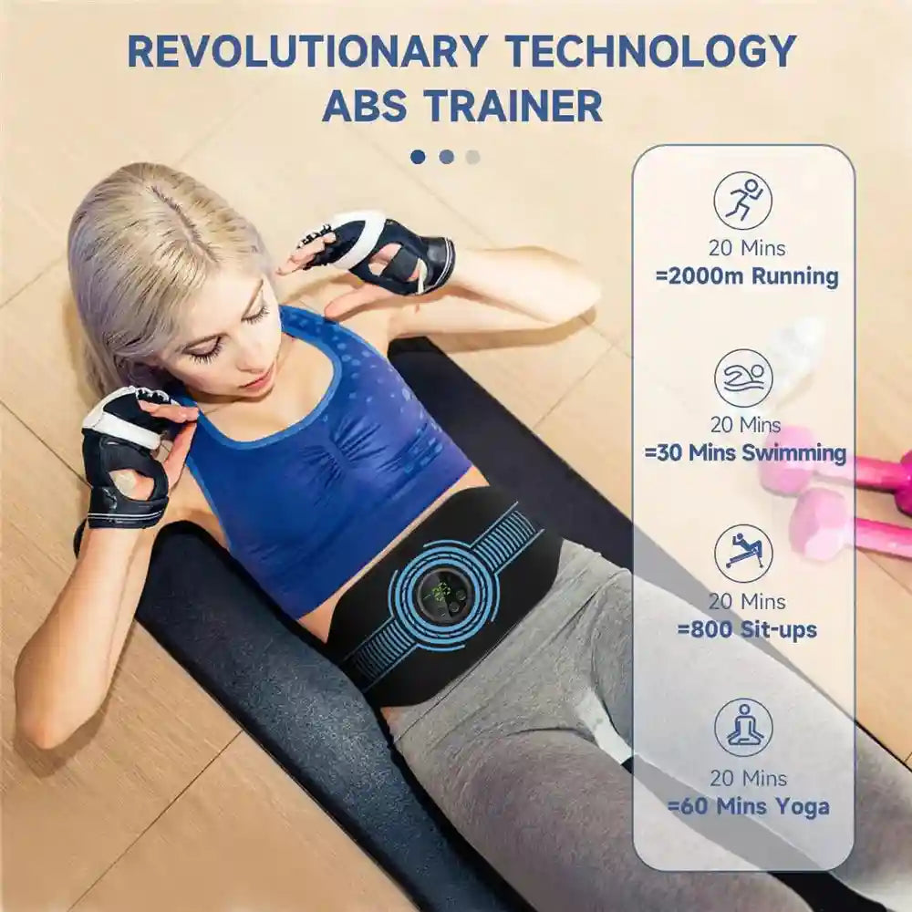 EMS Muscle Stimulator Belt | Rechargeable Electric Abdominal Trainer Massage Roller Tidesmit