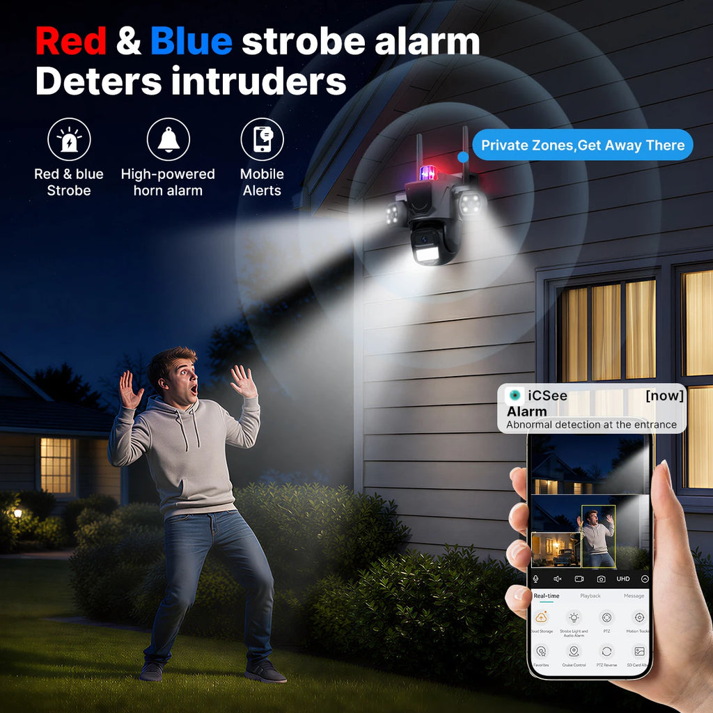 WONSDAR WiFi IP Camera Outdoor Three Lens Triple Screen Home Security CCTV Surveillance Cameras AI Human Detection Audio ICSEE
