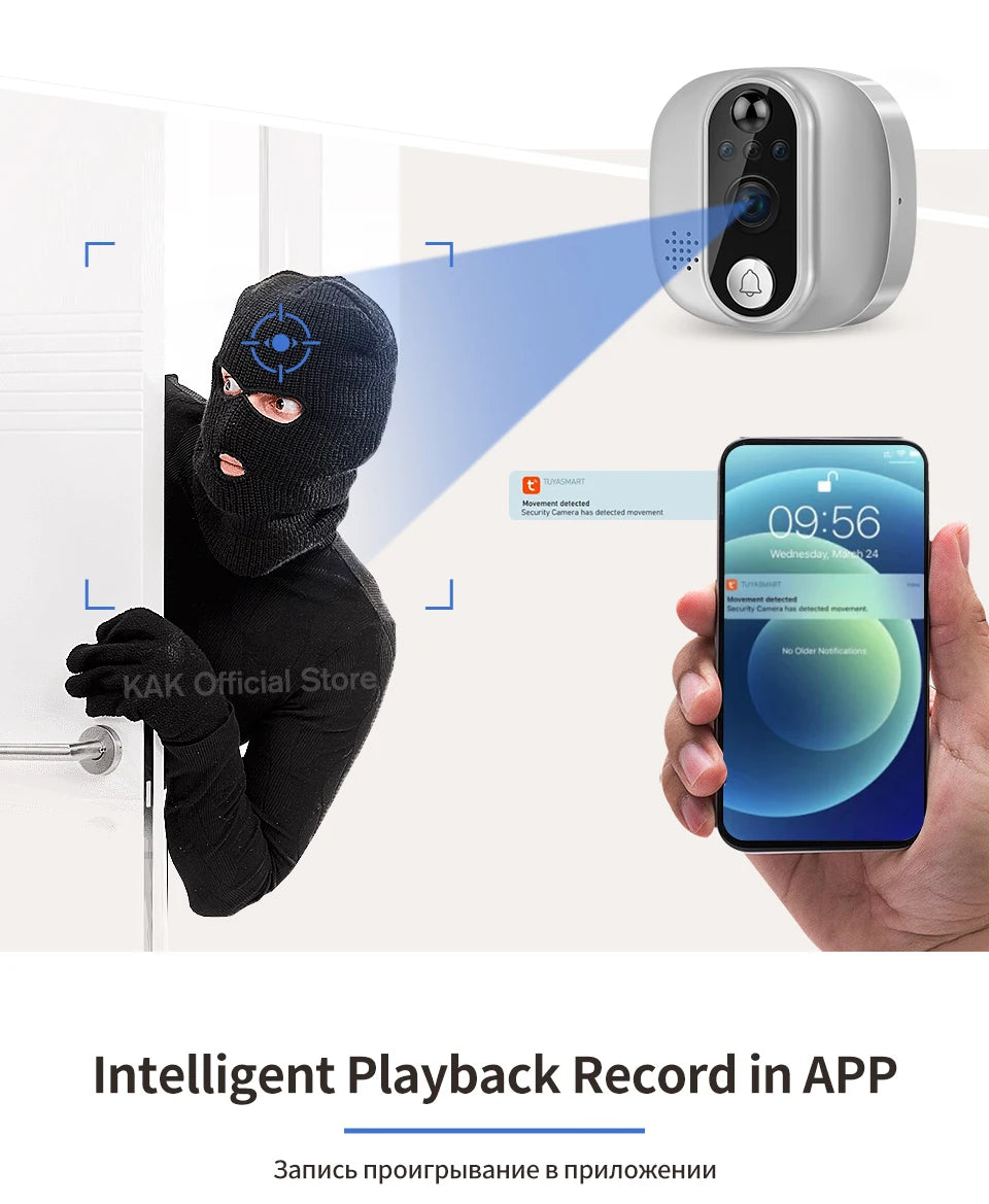 Tuya 1080P WiFi Door Bell Camera Google Alexa Smart Life Video Peephole PIR Motion Detector Digital Door Viewer with Intercom