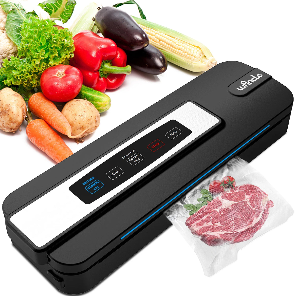 Wancle Food Sealer Machine Automatic Plastic Bags Sealer 60Kpa With External Vacuum System Dry Mosit Preservation Modes,220V