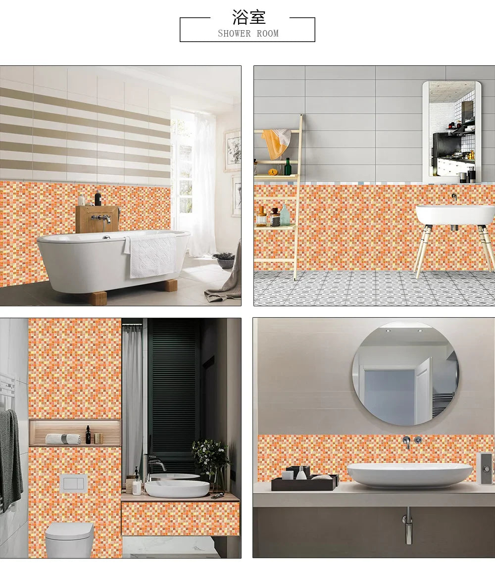 10pcs/set 10/15/20/30cm Flat Marble Mosaic Hard Tiles Wall Sticker Kitchen Bathroom Floor Diagonal Decor Wallpaper PVC Art Mural