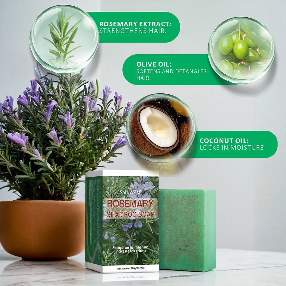 1/3/5PCS Rosemary Essential Oil Shampoo Soap 100g Deep Clean Refreshing Hair Care Bar Increases Hair Volume Moisturizing Soap