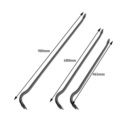 Heavy-duty steel crowbar set, curved claw tips: 980mm, 680mm, 465mm