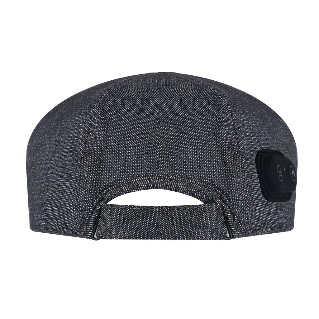 Grey red light therapy hair growth cap with adjustable strap and side control panel for scalp health and hair loss.