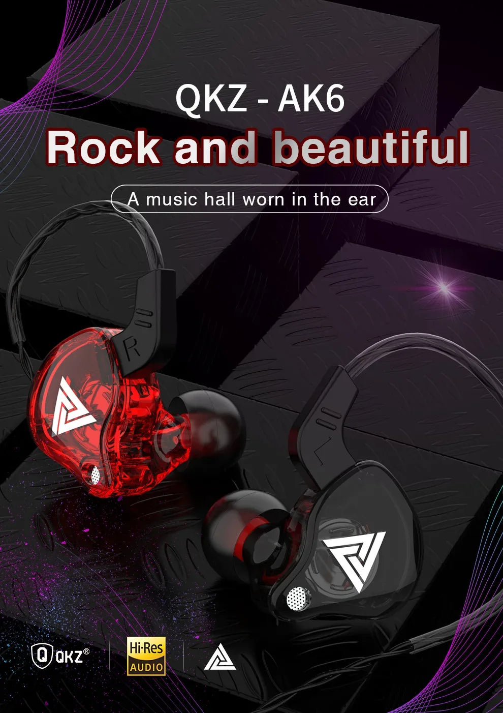 Original QKZ AK6 HiFi Wired EarphoneRace Sport Headphone Bass Stereo Noise Reduction Headset MusicEarbuds In Ear With Mic Tidesmit