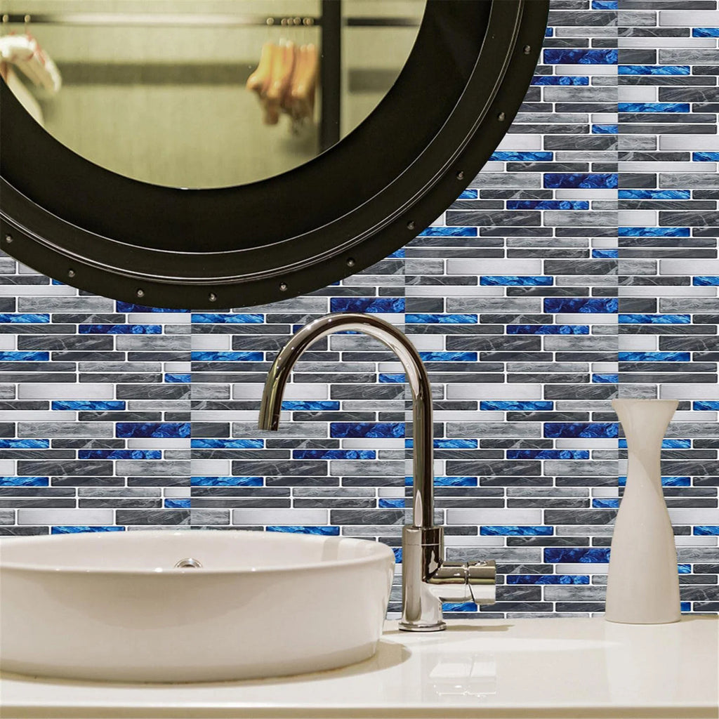 10pcs Self Adhesive Tiles Stickers Marble Mosaic Embossing Tile Stickers Kitchen Bathroom Waterproof  Wall Decals Decoration ﻿