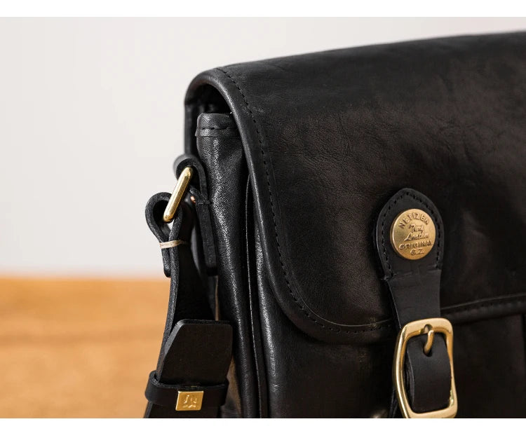 vintage designer handmade high-quality genuine leather men's messenger bag Outdoor casual cow leather work black shoulder bag