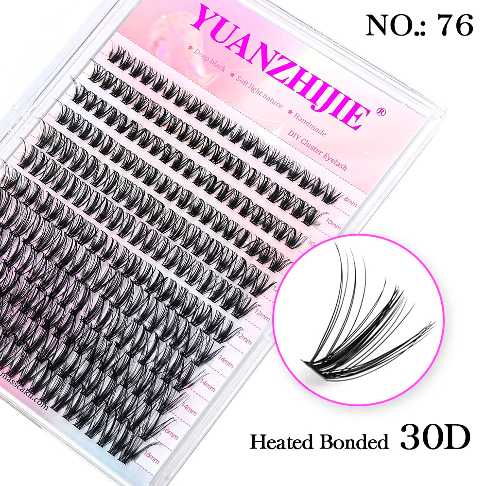 A tray of 144 black segmented 30D mink lash clusters in various lengths from 8mm to 16mm.