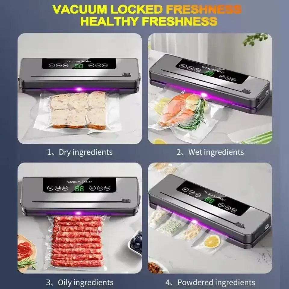 Vacuum Sealing Machine with 10 Bags Built-in Cutter Automatic Food Sealer Machine for Food Led Indicator Lights Dry & Moist Food