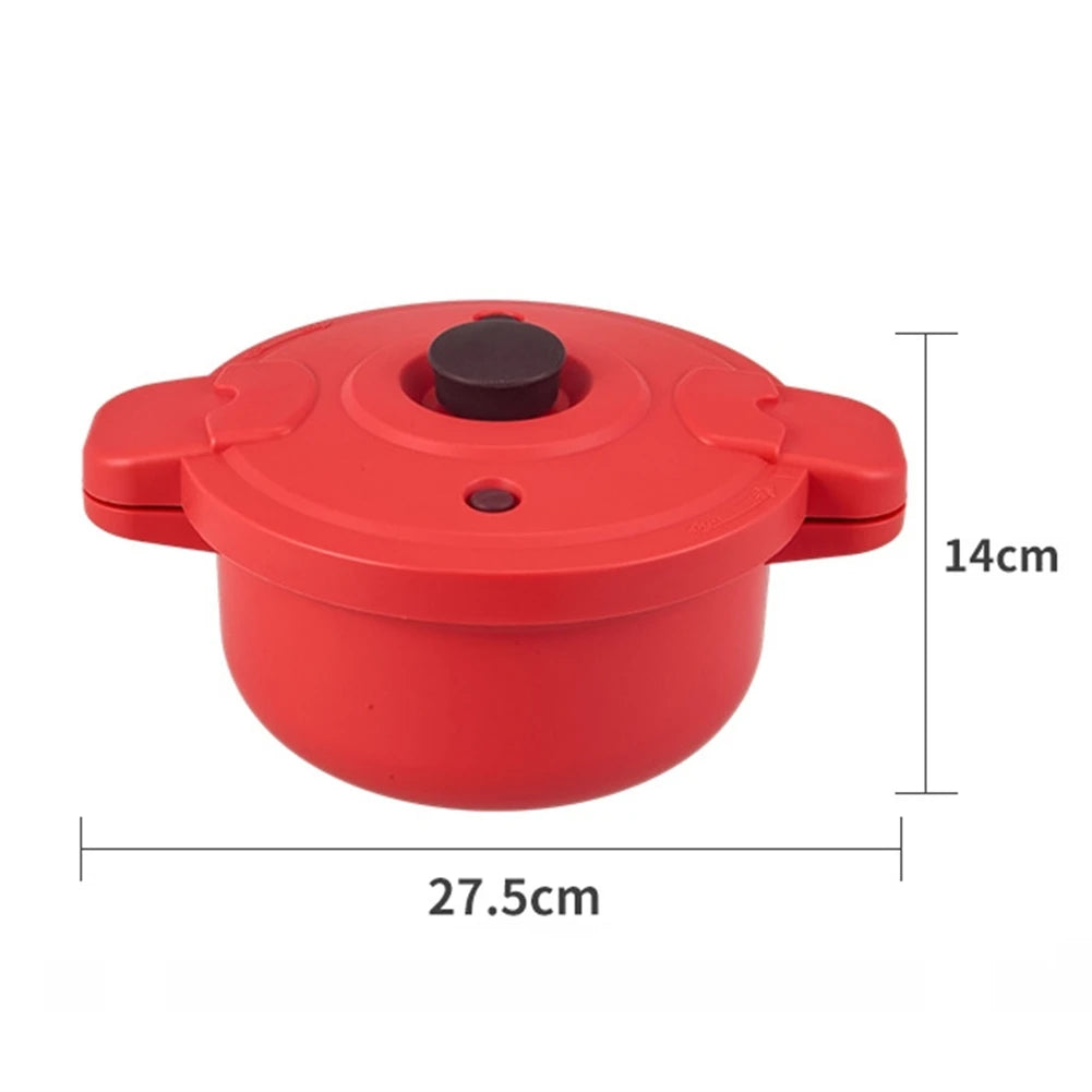 Red microwave pressure cooker pot with lid, size 27.5 cm x 14 cm