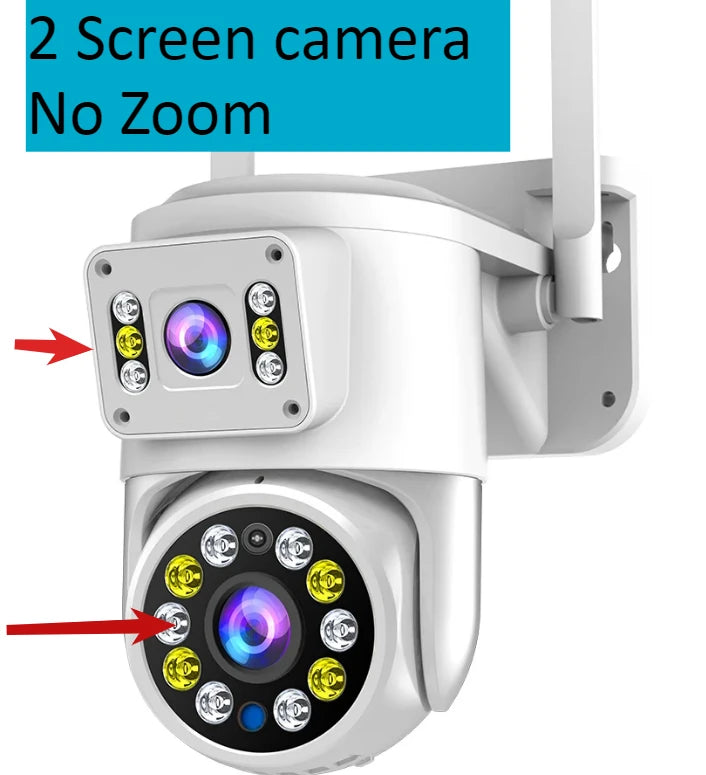 Outdoor PTZ security camera, quad lenses, 2-screen, no zoom