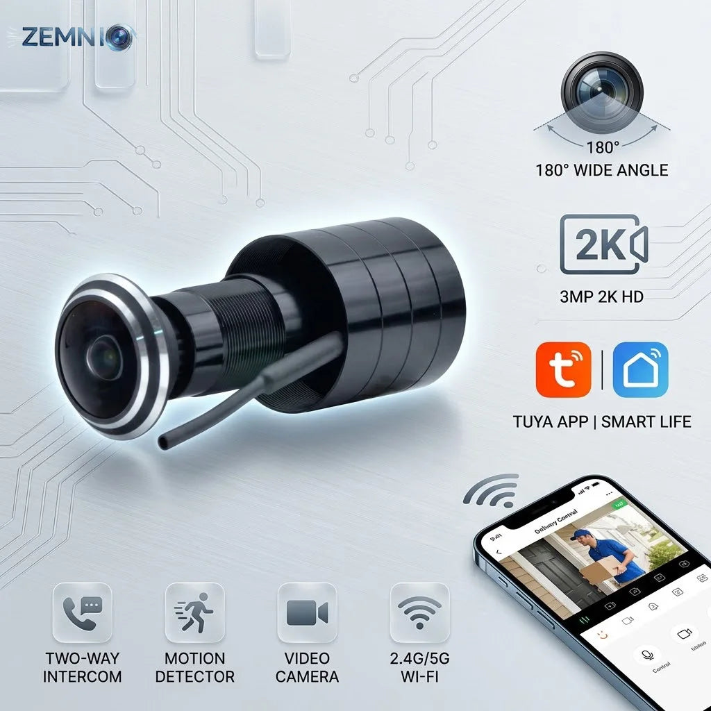3MP 2K HD 180° Video Doorbell Peephole Camera, Two-Way Audio, Motion Detect, Tuya SmartLife, 2.4G/5G Dual WiFi, EU/US/UK/AU Plug
