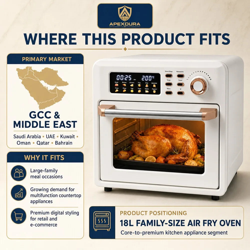 18L Large Capacity Air Fryer Oven Rotisserie Digital 12 Presets 120min Timer CE CB OEM Factory