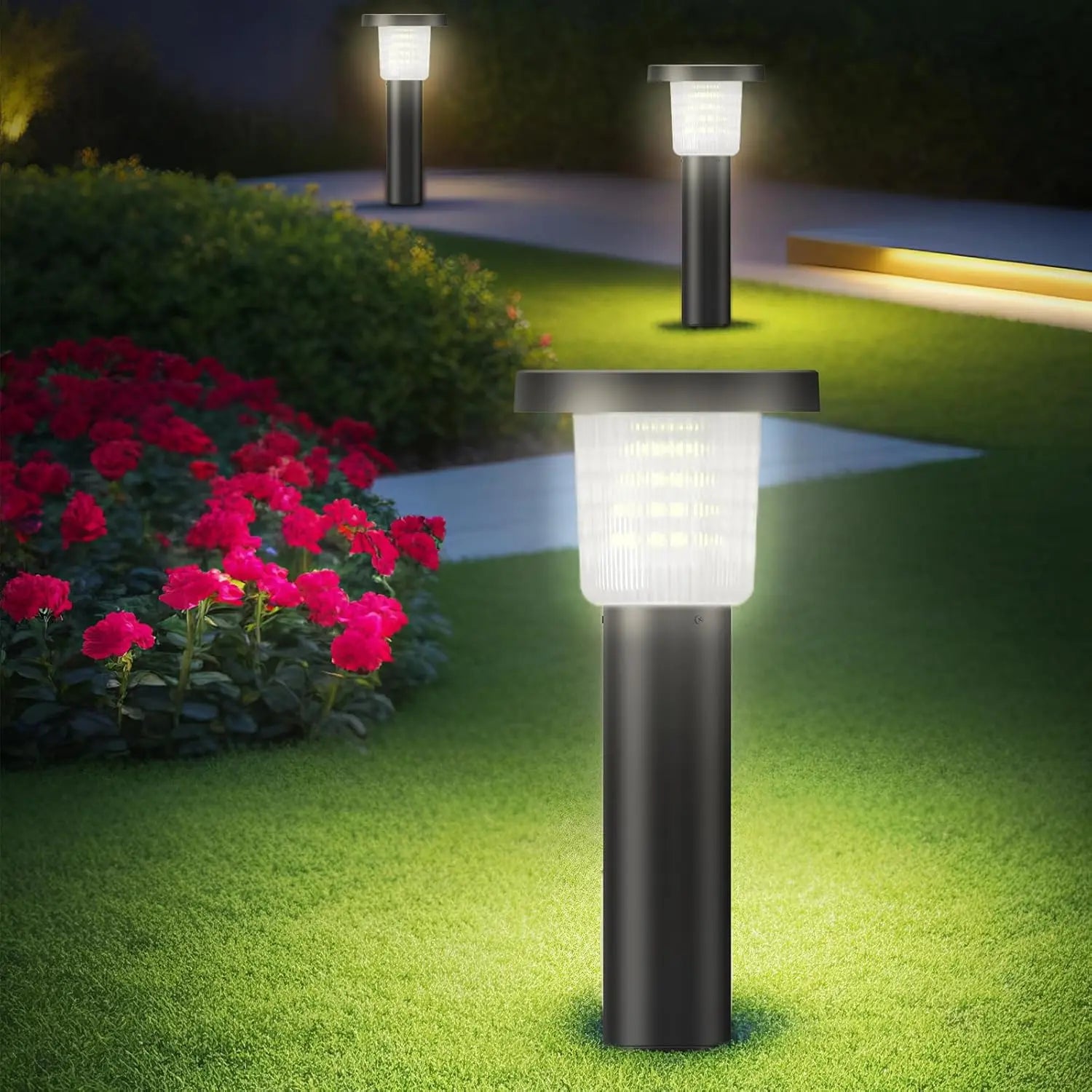 Intelamp 3800mah 500LM 2 Pack Solar Pathway Lights Lawn Lights Outdoor Auto On/Off Landscape Light For Yard Garden Driveway Patio Walkway
