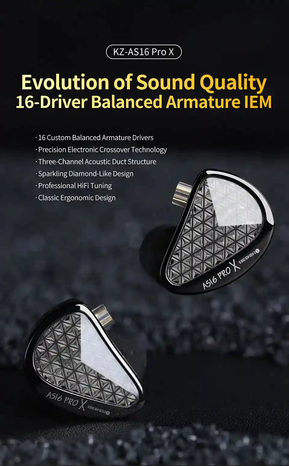 KZ AS16 Pro In-Ear Monitors | 16 Balanced Armature HiFi Earphones Tidesmit