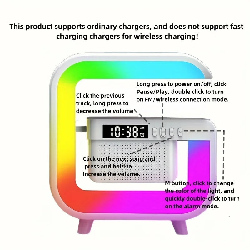 Wireless Charger Station with RGB Light and Portable Bluetooth Speaker Tidesmit