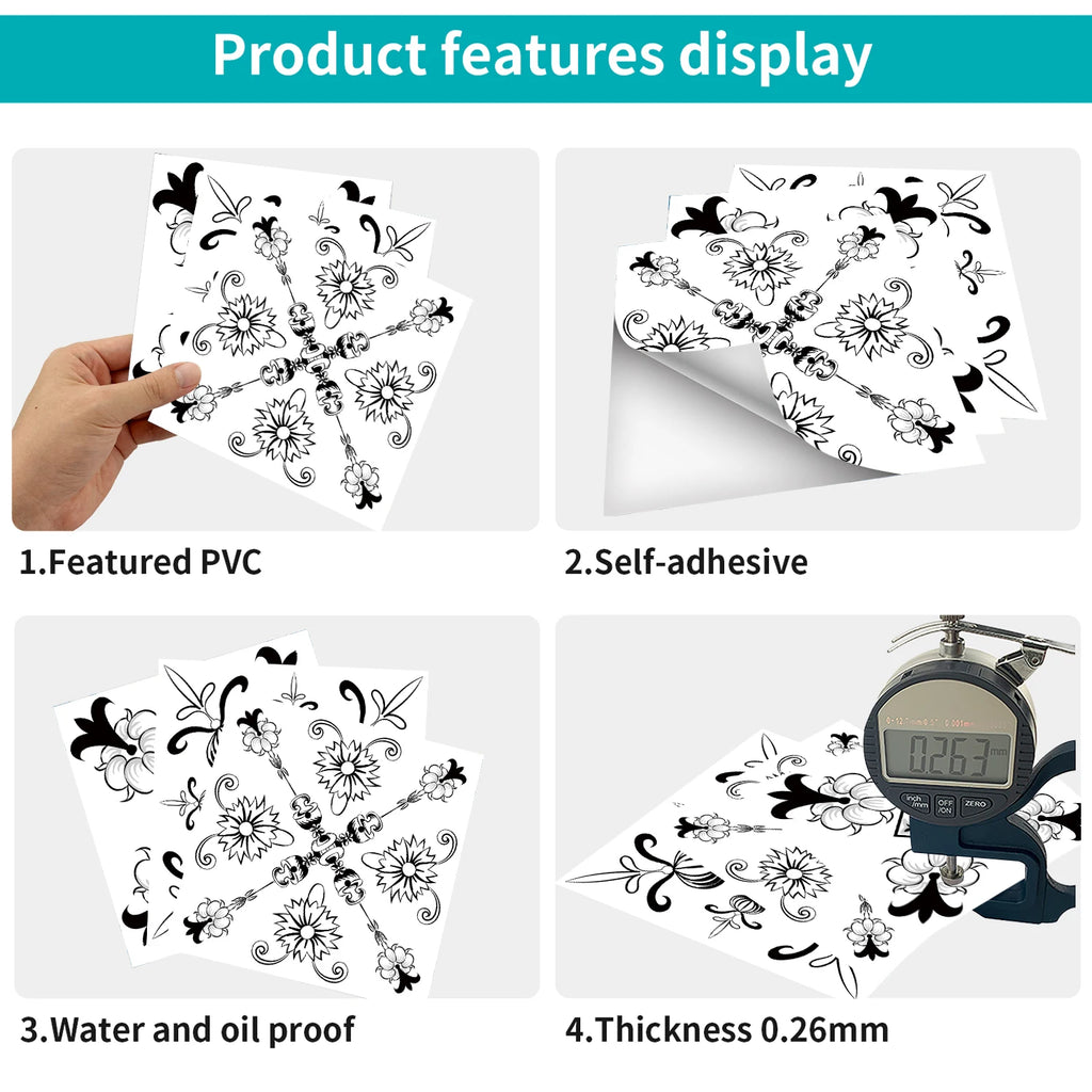 24 pcs/pack, Waterproof and Oil-proof, Easy To Clean, Black And White Simplicity Pattern Self-adhesive PVC Tile Stickers