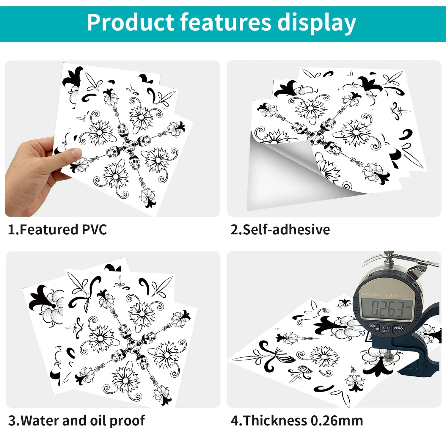 24 pcs/pack, Waterproof and Oil-proof, Easy To Clean, Black And White Simplicity Pattern Self-adhesive PVC Tile Stickers
