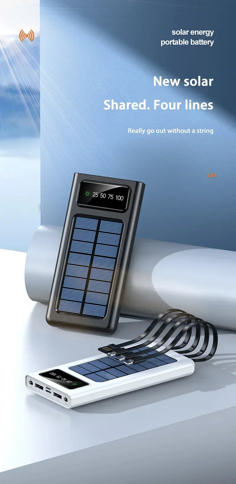 Portable Charger 200000mAh Power Bank with 4 Built-in Cables - Tidesmit Tidesmit