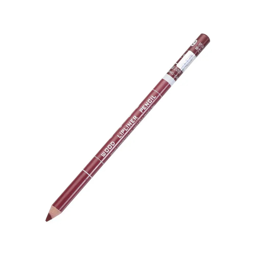 Professional waterproof wood lip liner pencil in deep burgundy red for long-lasting matte lip makeup.