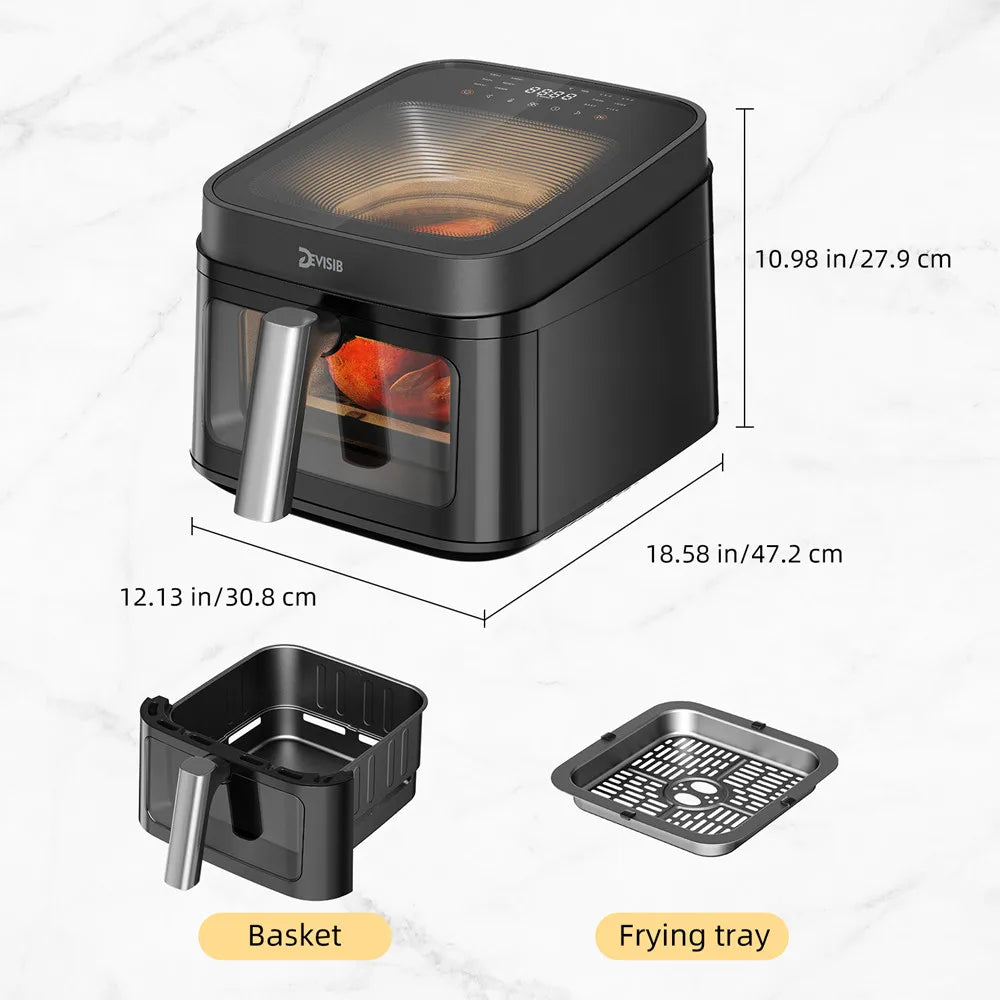DEVISIB 12-in-1 Air Fryer with 2 Viewing Windows, 6.5L Family Capacity fits 4kg of Wings, Digital Controls, Dishwasher Safe