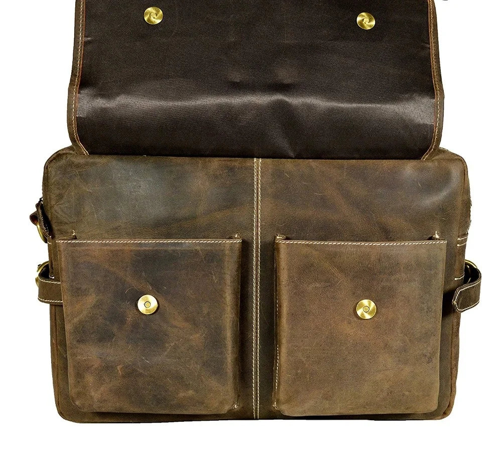 Handmade Luxury Travel 100% Genuine Leather Messenger Rustic Brown Briefcase Sling Office Business Shoulder Laptop Bag For Men's