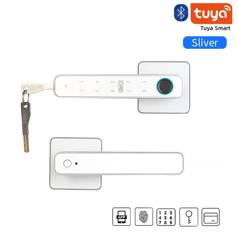 XSDTS Tuya Handle Fingerprint Key Card Digital Smart Door Lock Keypad Key Entry Electronic Lock Home House Apartment